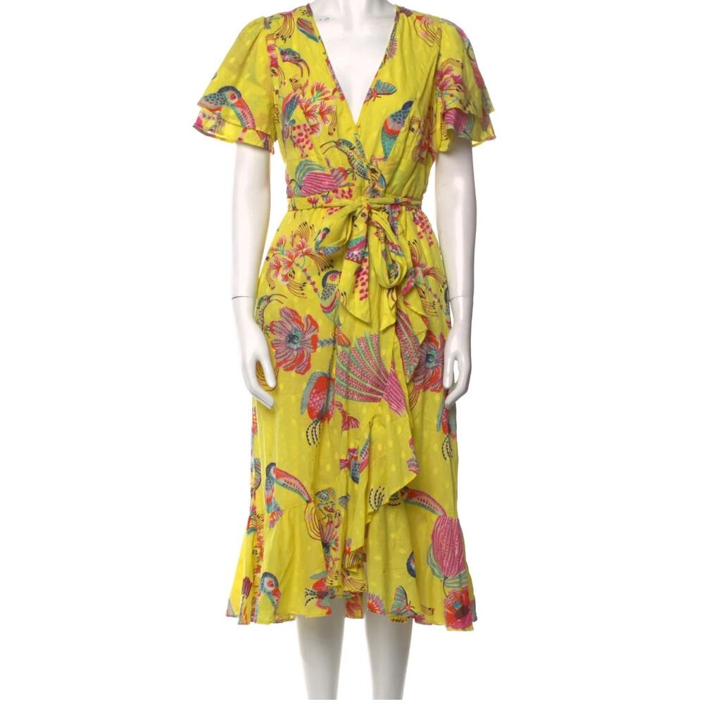 BANJANAN Yellow Tropical Ruffle Middle Dress